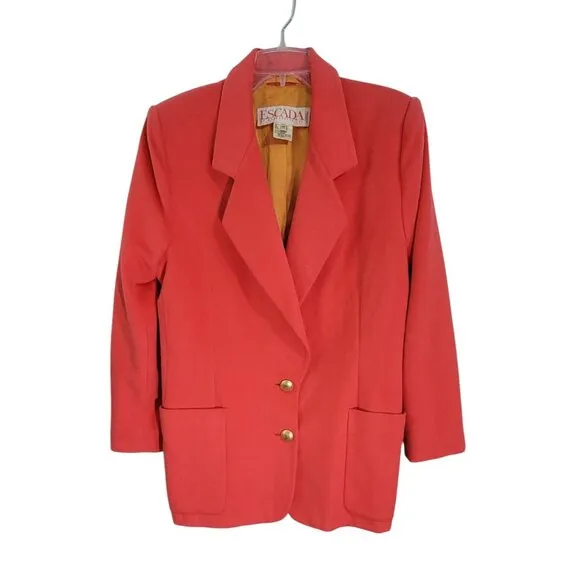 Escada By Margaretha Ley Womens Pink Wool 2 Button Front Suit Jacket Size 42