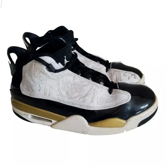 EUC Nike Air Jordan DUB Zero Black/White-Metallic Gold 311047-005 Size 7Y