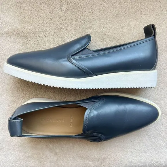 Everlane The Street Shoe Blue Gray Leather Loafer Pointed Toe White Soles 8.5