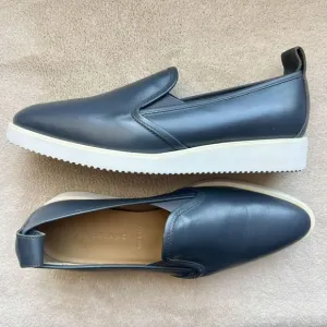 Everlane The Street Shoe Blue Gray Leather Loafer Pointed Toe White Soles 8.5