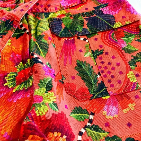 Farm Rio Women’s Orange Blooming Garden High Rise Paperbag Belted Shorts XL NWT