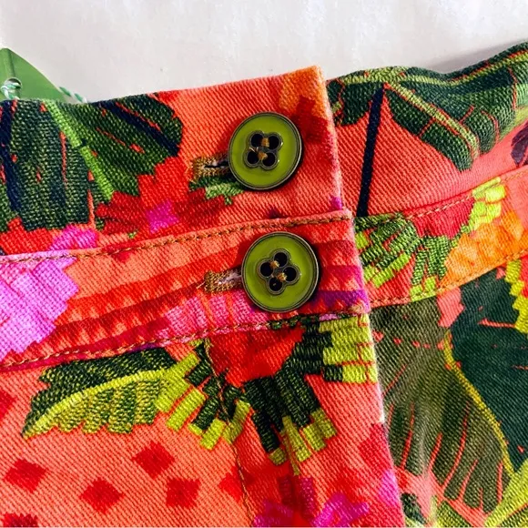 Farm Rio Women’s Orange Blooming Garden High Rise Paperbag Belted Shorts XL NWT