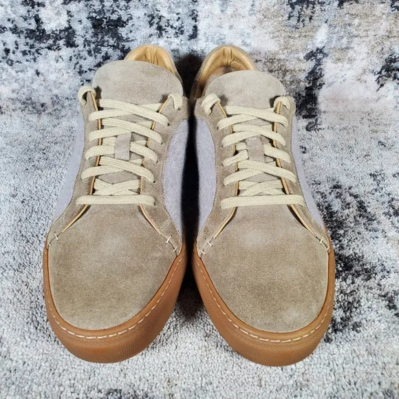 Fedeli Men's Low Top Cashmere Sneacker Brown Grey Suede Size 42/9