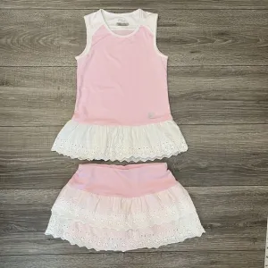 Fila Girls Tennis Outfit Pink Top Skort Set size XXS 3-4 White Lace