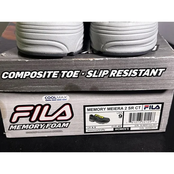 Fila Womens Meiera 2 Slip Resistant Composite Toe Memory Foam Grey/Green Sz 9