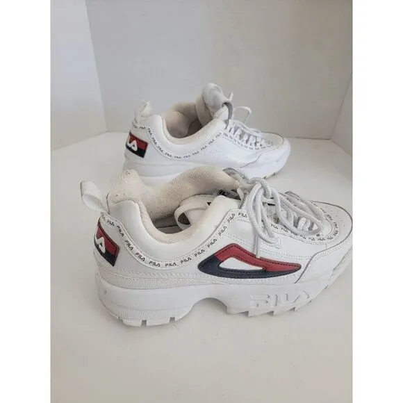 Fila Women's White Leather Lace Up Round Toe Disruptor Sneakers Shoes Size 9