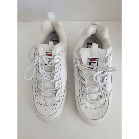 Fila Women's White Leather Lace Up Round Toe Disruptor Sneakers Shoes Size 9