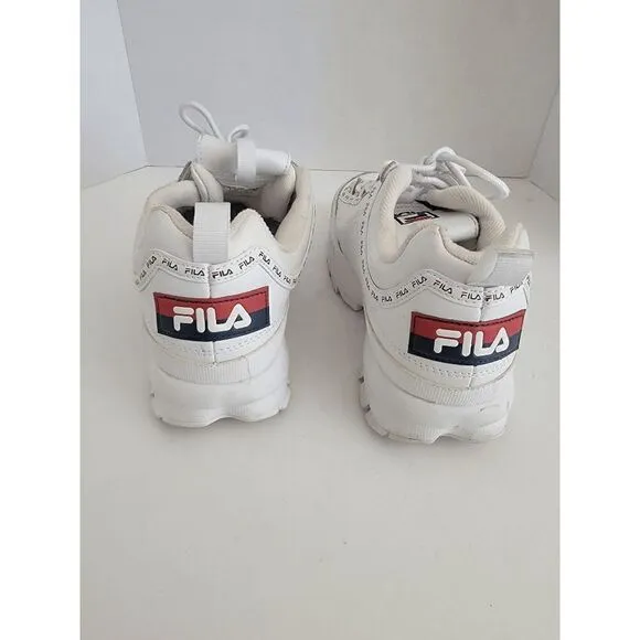 Fila Women's White Leather Lace Up Round Toe Disruptor Sneakers Shoes Size 9