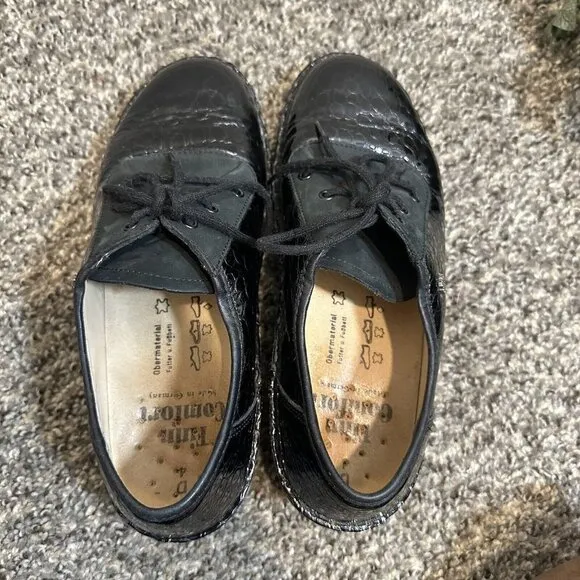 FINN COMFORT GERMANY Black Croc Leather Oxford Lace Up Shoes UK 4 US 6.5 Sevilla