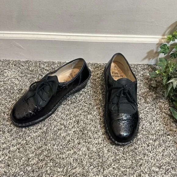 FINN COMFORT GERMANY Black Croc Leather Oxford Lace Up Shoes UK 4 US 6.5 Sevilla