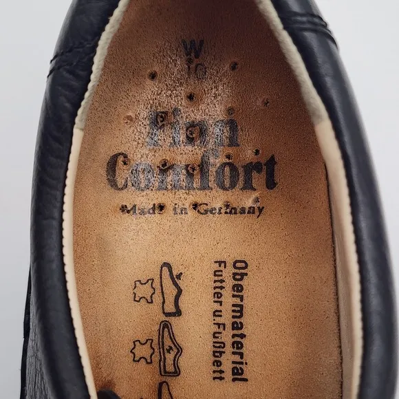 Finn Comfort Men's Metz Black Leather Shoes - Size 10 W Lace Up Logo
