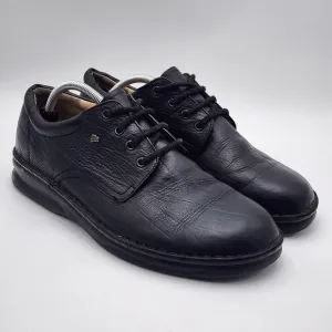 Finn Comfort Men's Metz Black Leather Shoes - Size 10 W Lace Up Logo