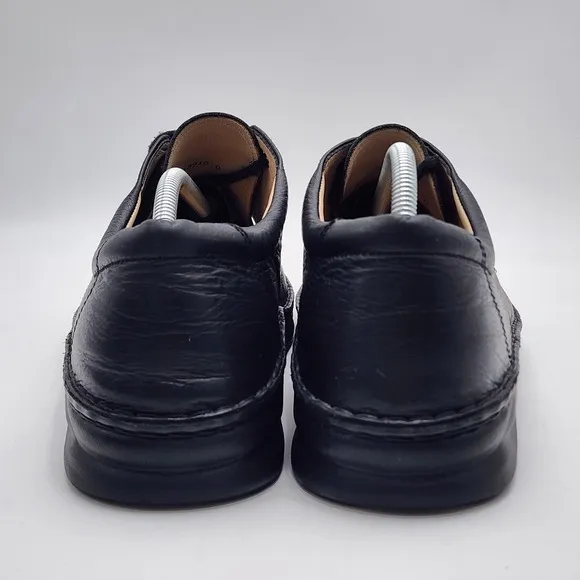 Finn Comfort Men's Metz Black Leather Shoes - Size 10 W Lace Up Logo
