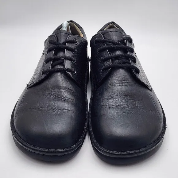 Finn Comfort Men's Metz Black Leather Shoes - Size 10 W Lace Up Logo