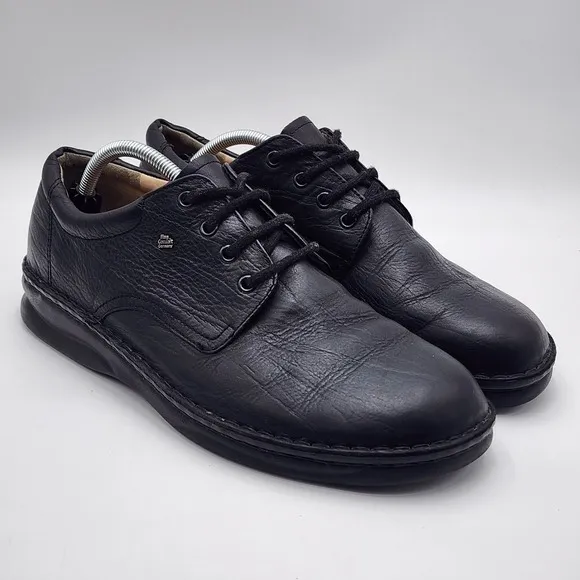 Finn Comfort Men's Metz Black Leather Shoes - Size 10 W Lace Up Logo