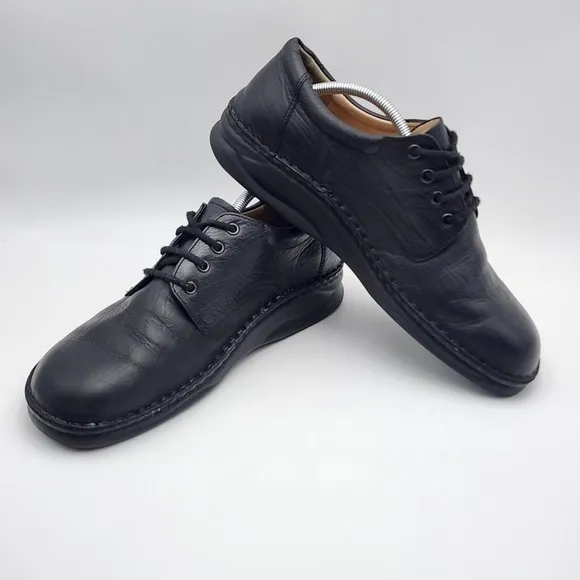 Finn Comfort Men's Metz Black Leather Shoes - Size 10 W Lace Up Logo