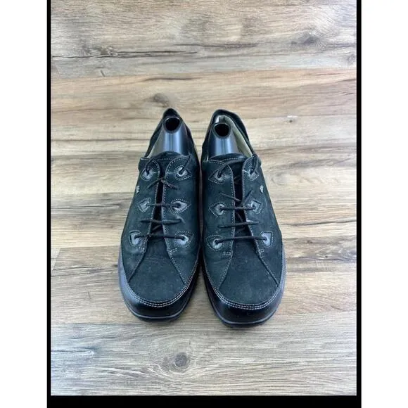 Finn Comfort Shoes Mens 7 Casual Low Top Sneaker Black Leather Lace Up R…