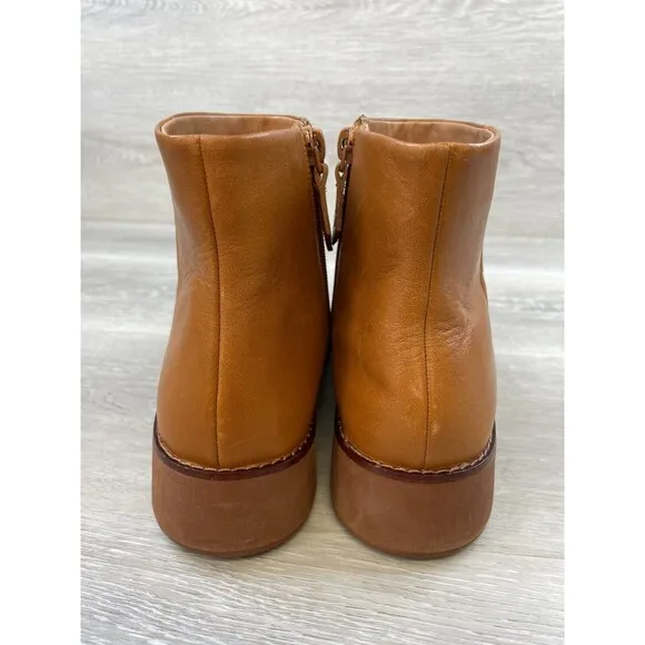 Fitflop Maria Y74-592 Women's 7 Brown Leather Side Zip Biker Ankle Bootie Boot