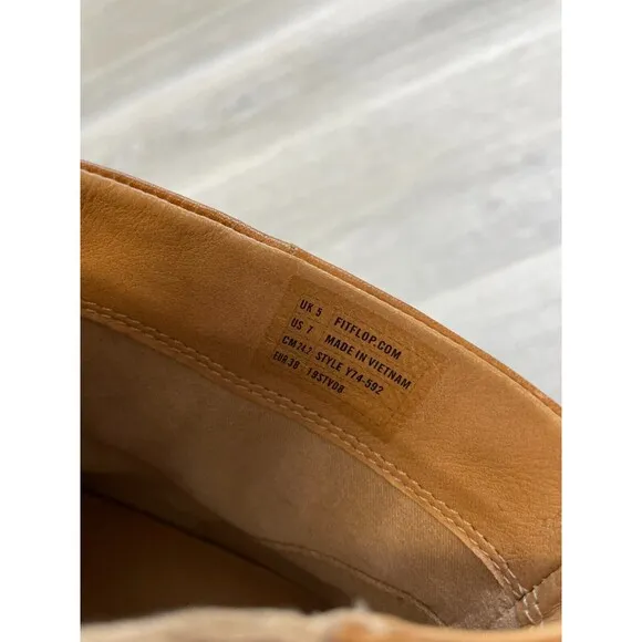 Fitflop Maria Y74-592 Women's 7 Brown Leather Side Zip Biker Ankle Bootie Boot
