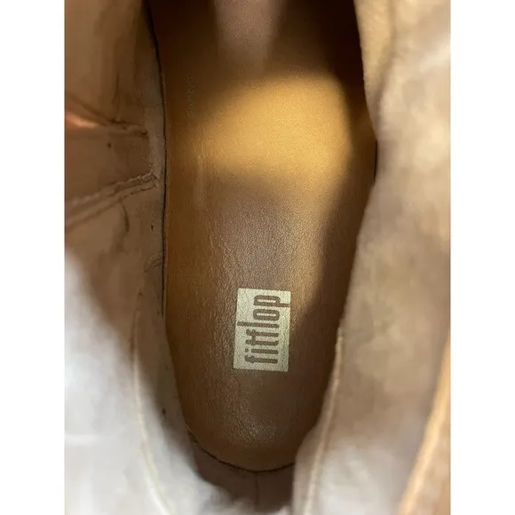 Fitflop Maria Y74-592 Women's 7 Brown Leather Side Zip Biker Ankle Bootie Boot