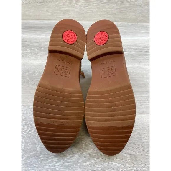 Fitflop Maria Y74-592 Women's 7 Brown Leather Side Zip Biker Ankle Bootie Boot