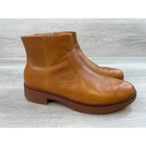 Fitflop Maria Y74-592 Women's 7 Brown Leather Side Zip Biker Ankle Bootie Boot