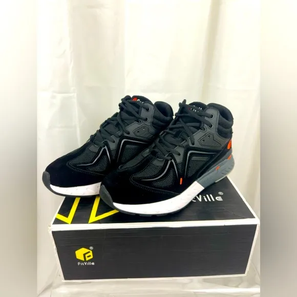 FitVille Black High-top Rebound Core Walking Shoes V4 Black         Mens…
