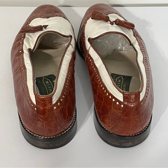 Florsheim Brown White Croc Print Leather Oxfords