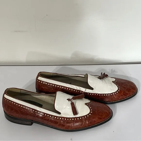 Florsheim Brown White Croc Print Leather Oxfords