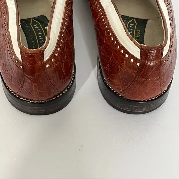 Florsheim Brown White Croc Print Leather Oxfords