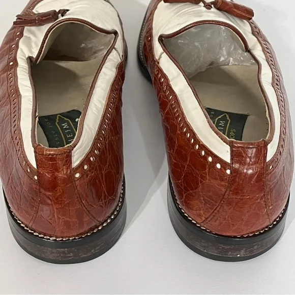 Florsheim Brown White Croc Print Leather Oxfords