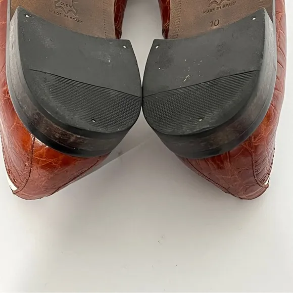 Florsheim Brown White Croc Print Leather Oxfords