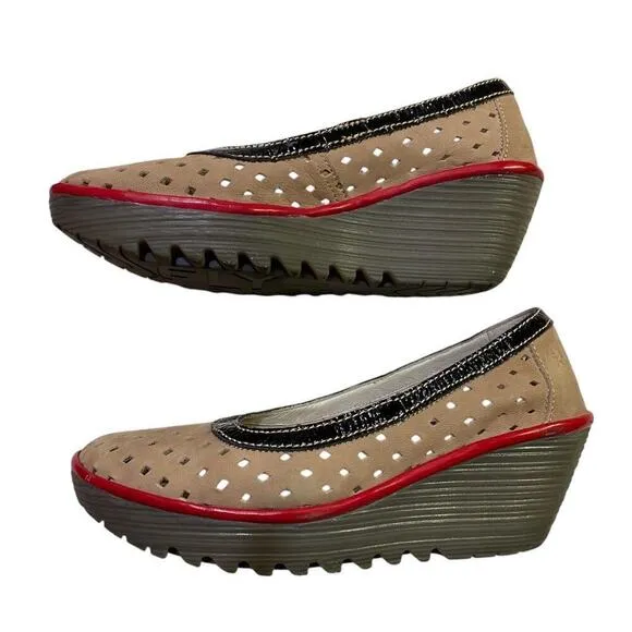 Fly London Perforated Wedge Platform Shoe Size 39 Suede