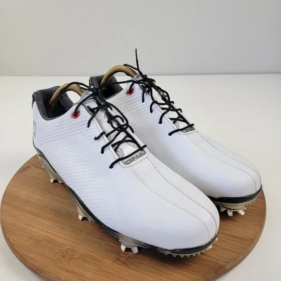 FootJoy &quot;FJ&quot; Spikes DNA 2.0 Golf Shoes 53493 White Leather EUC Men's Sz 9 M
