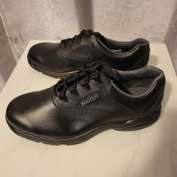 Footjoy Greenjoys  Men's Golf Shoes, Size 12W, Black, Red Bottom Sole Detail
