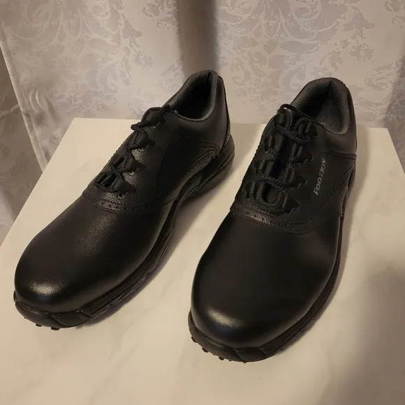 Footjoy Greenjoys  Men's Golf Shoes, Size 12W, Black, Red Bottom Sole Detail