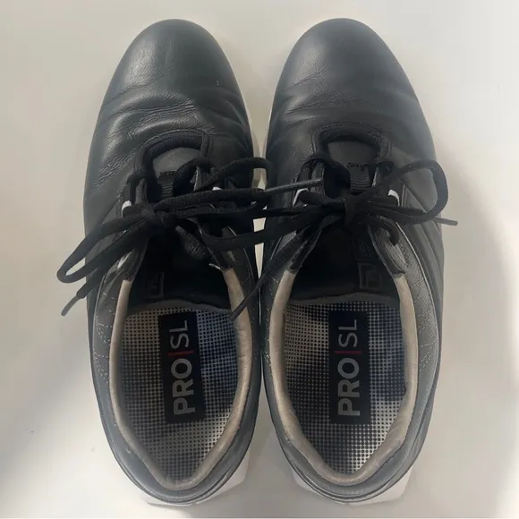 Footjoy Mens Pro SL Black Leather Spikeless Golf Shoes Size 7 Wide 53077