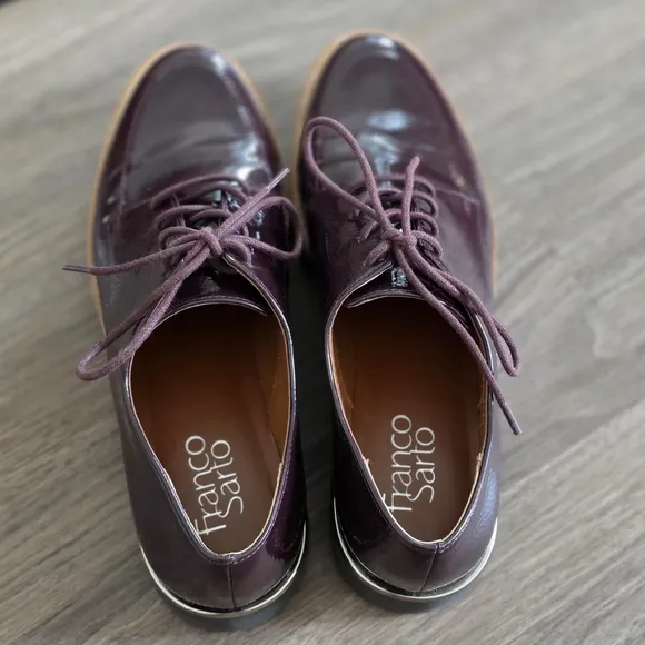 Franco Sarto Charles Burgundy Faux Patent Lug Sole Oxford Shoes, Size 8