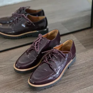 Franco Sarto Charles Burgundy Faux Patent Lug Sole Oxford Shoes, Size 8