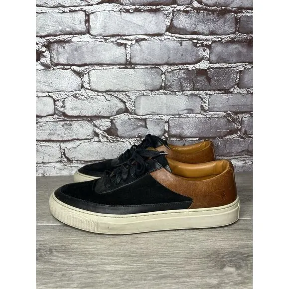 Frye Black Suede Brown Leather Lace Up Low Top Casual Shoes Men’s Sz 10M US/43EU