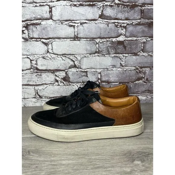 Frye Black Suede Brown Leather Lace Up Low Top Casual Shoes Men’s Sz 10M US/43EU