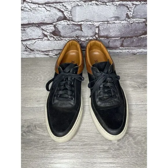 Frye Black Suede Brown Leather Lace Up Low Top Casual Shoes Men’s Sz 10M US/43EU