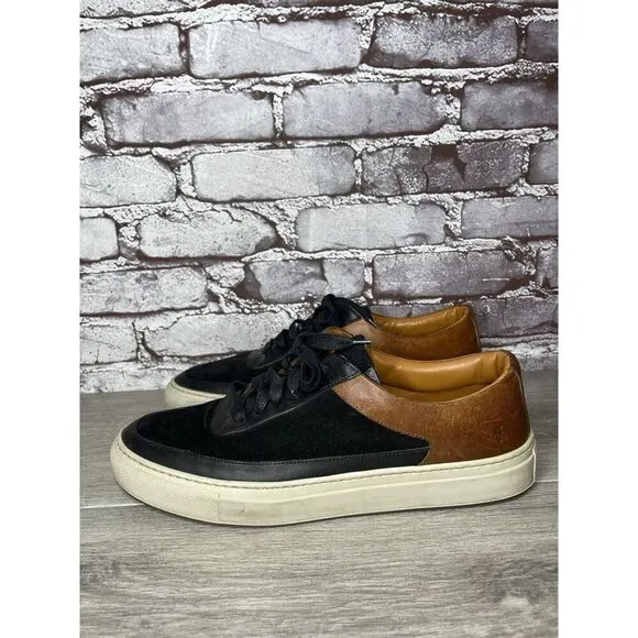 Frye Black Suede Brown Leather Lace Up Low Top Casual Shoes Men’s Sz 10M US/43EU