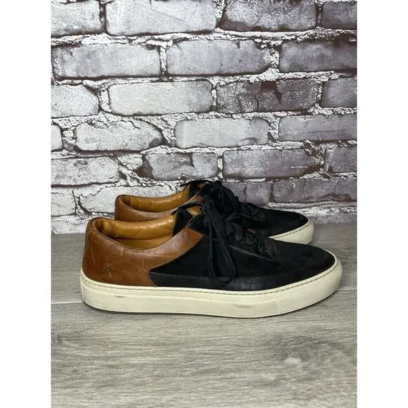 Frye Black Suede Brown Leather Lace Up Low Top Casual Shoes Men’s Sz 10M US/43EU