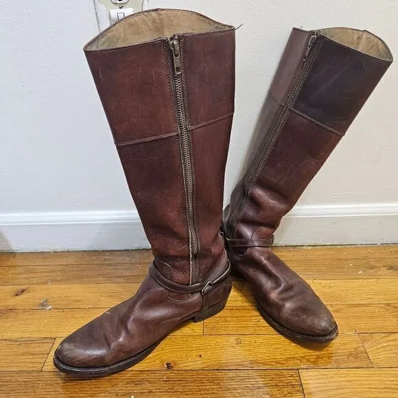 FRYE Boots Womens 8B 77775 Brown Knee high Zip Up Style