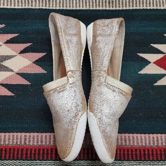 Frye Melanie Metallic Gold Leather Slip On Sneakers Shoes Sz 6.5 Lightweight