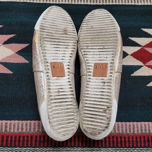 Frye Melanie Metallic Gold Leather Slip On Sneakers Shoes Sz 6.5 Lightweight