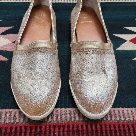 Frye Melanie Metallic Gold Leather Slip On Sneakers Shoes Sz 6.5 Lightweight