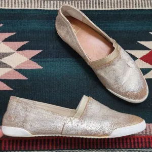 Frye Melanie Metallic Gold Leather Slip On Sneakers Shoes Sz 6.5 Lightweight