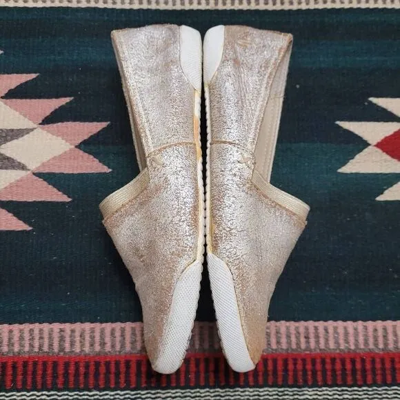 Frye Melanie Metallic Gold Leather Slip On Sneakers Shoes Sz 6.5 Lightweight